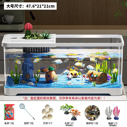 Fish tank household aquarium living room desktop ecological circulation tank filter oxygenation integrated tank with cover