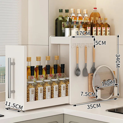 Pull-out multi-functional multi-layer storage seasoning rack, kitchen narrow side countertop storage rack