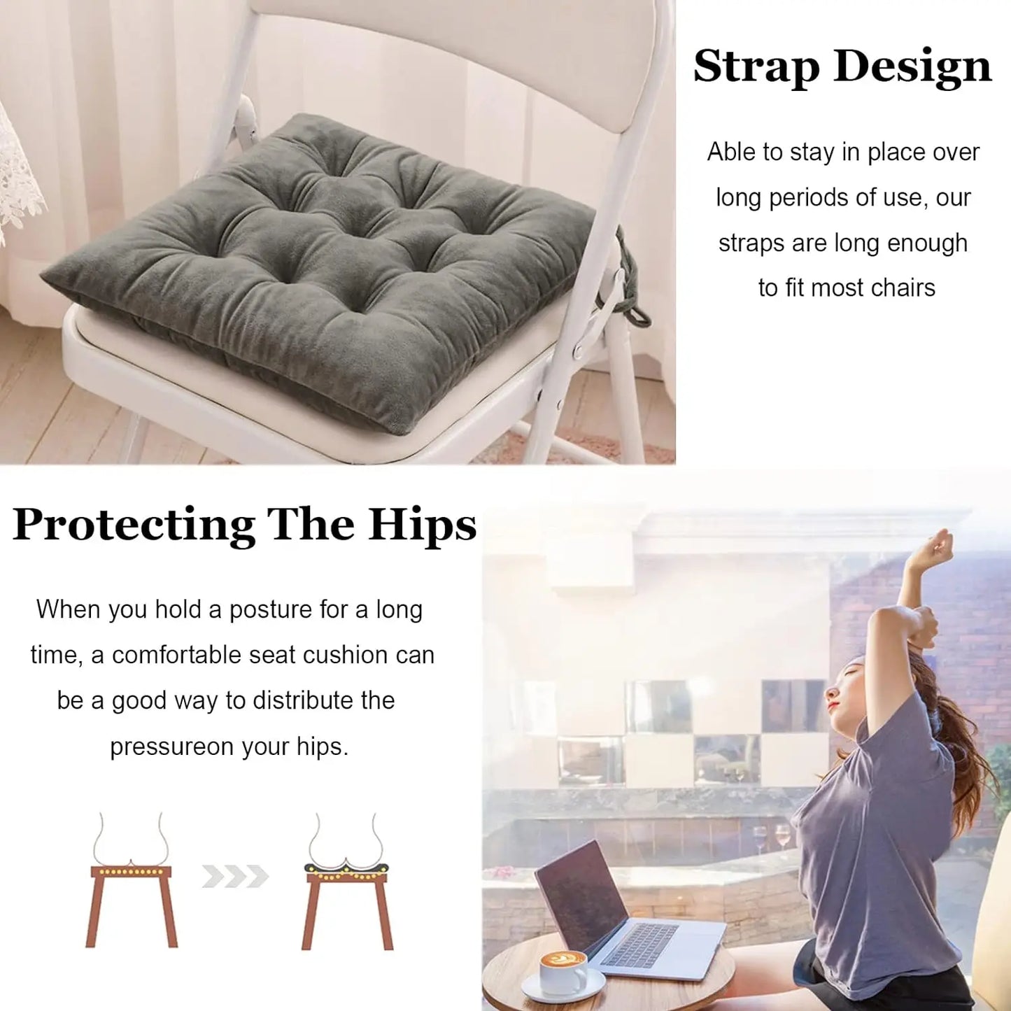 40x40cm Square Seat Cushion Indoor Seat Cushions Pillows with Ties Soft Comfortable Non Slip Chair Mat  for Office Desk YY098