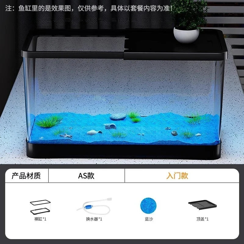 Fish tank living room new transparent filter oxygen generator desktop landscaping ornament with light strip ecological fish tank