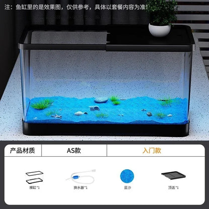 Fish tank living room new transparent filter oxygen generator desktop landscaping ornament with light strip ecological fish tank