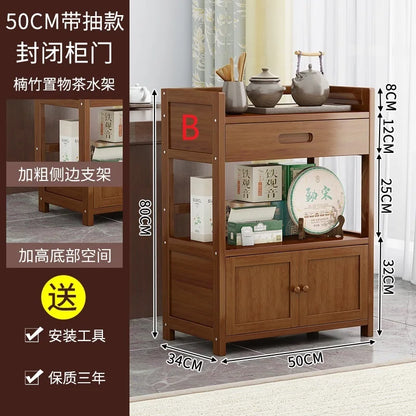 Bamboo tea table tea cabinet household multifunctional living room office tea set kitchen restaurant storage cabinet