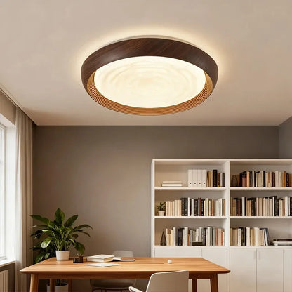 Modern LED Ceiling Light Circular Wood Grain Walnut Acrylic Ceiling Lamp  Bedroom Living Room Restaurant Aisle Home Decor Lights