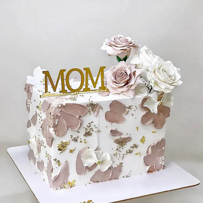 Happy Mothers Day birthday Cake Topper Gold Simple design Acrylic MOM Party Cake Toppers Mother's Day Gifts Dessert Decoration