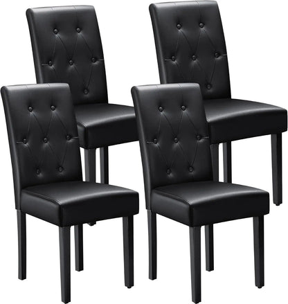 Upholstered Dining Chairs Set of 4, PU Leather Dinning Room Chairs, Button Tufted Kitchen Chairs with Adjustable Wood Legs