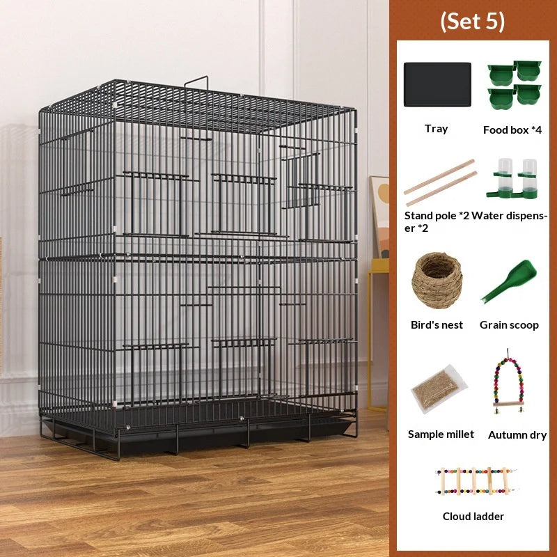 Foldable Extra Tall Metal Bird Cage Pet Parakeet Cockatiel Budgie Portable Travel Home Use Easy Storage Bird Cage Furniture