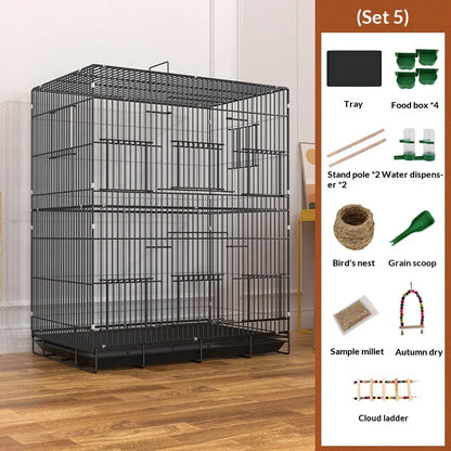 Foldable Extra Tall Metal Bird Cage Pet Parakeet Cockatiel Budgie Portable Travel Home Use Easy Storage Bird Cage Furniture