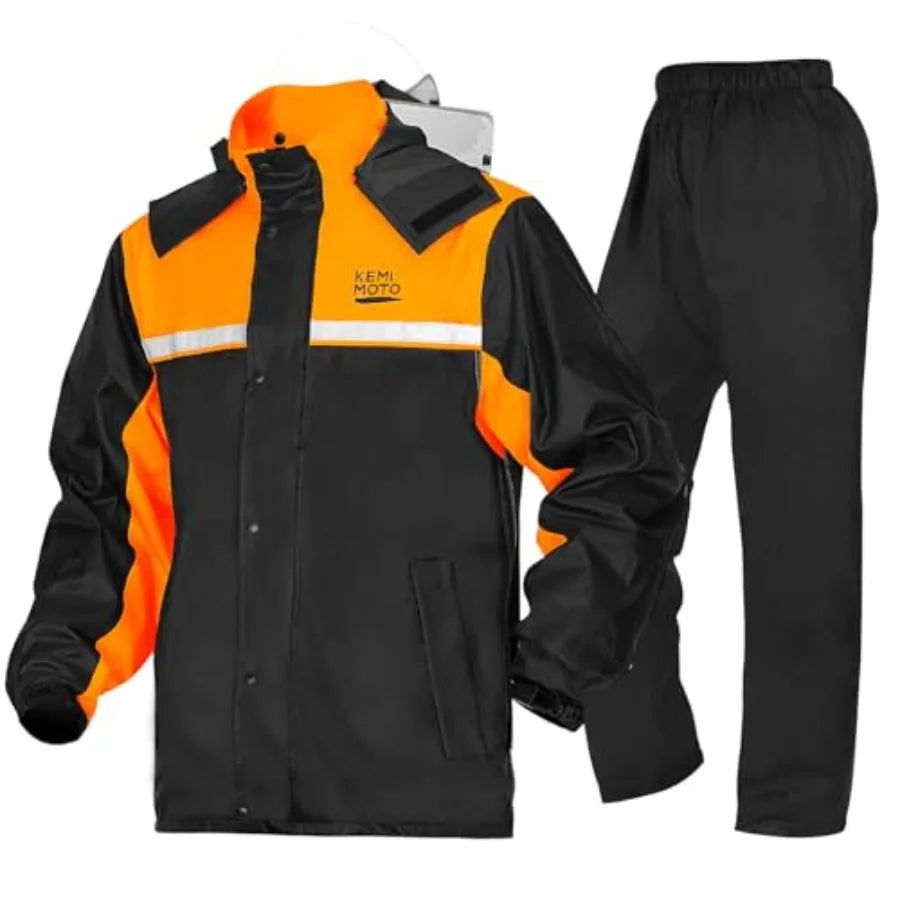 Rain Suit for Men Motorcycle Rain Gear Waterproof Protective Rain Coat with Pants 2 Pieces Rainsuit Breathable Outdoor Fashion