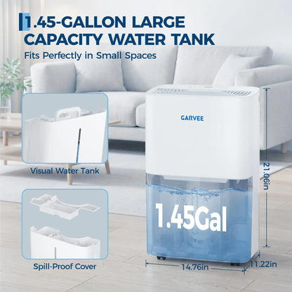22 Pint Dehumidifier For Home 3000 Sq Ft Basement Large Room Quiet Auto Shut Off Continuous Drain Portable Air Dryer 1.45Gal