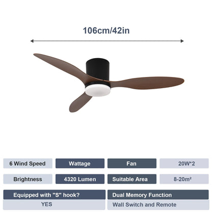 Modern Silent Led Ceiling Fan Lights DC Motor 6 Speeds Timing Fans Loft Remote Control Fan With Lights Bedroom Dining Room
