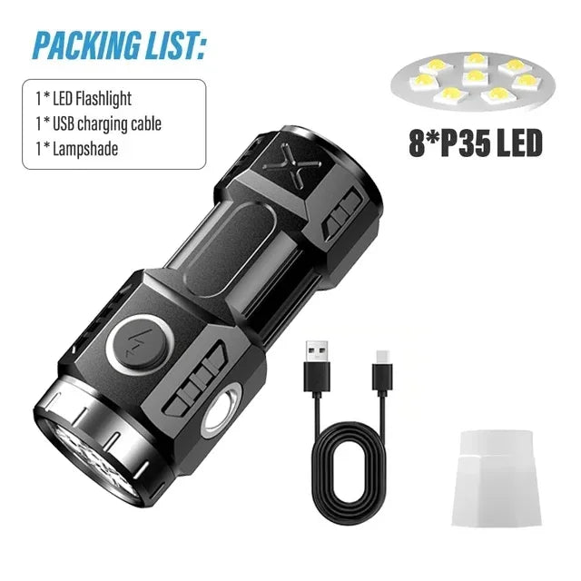 New Ultra Bright Flashlight 4/6/8*P35 LED Mini Super Bright Torch USB Rechargeable Waterproof Light With Magnet Emergency Lamp