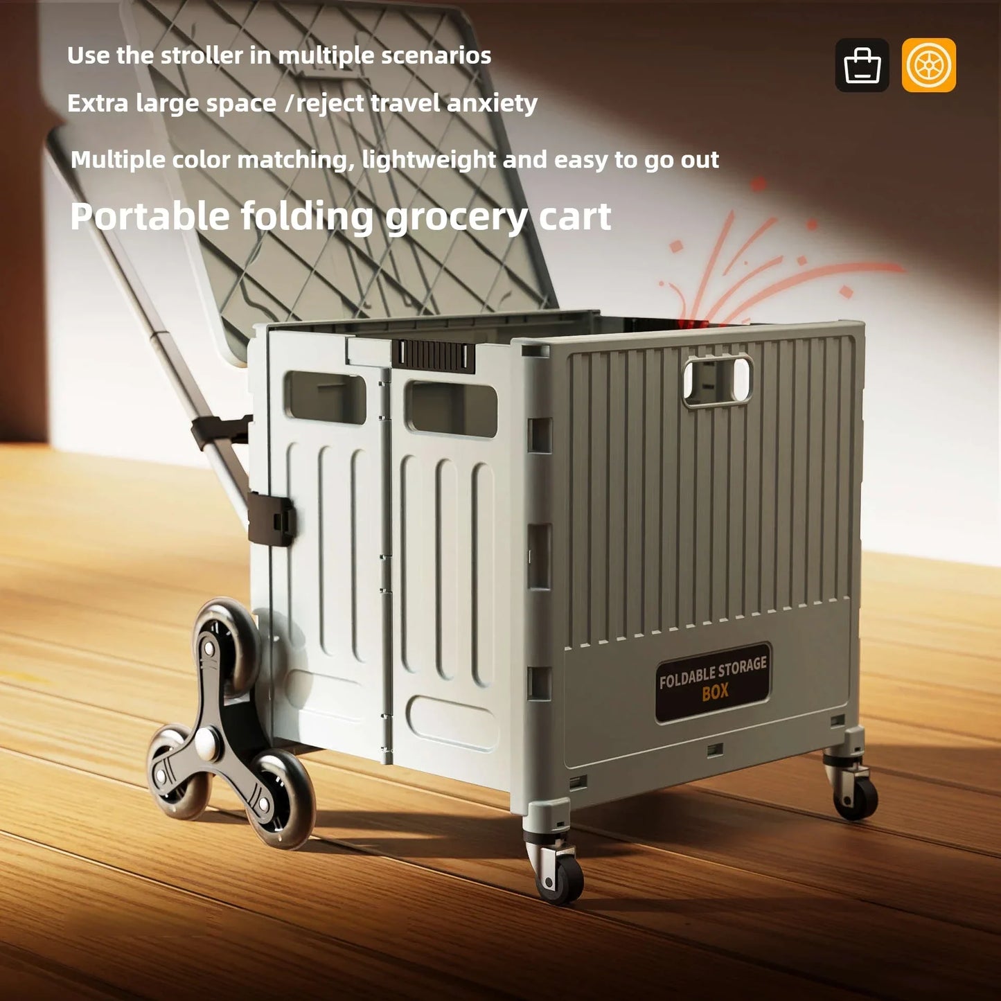 Household multi-functional shopping trolley, portable folding shopping trolley, trailer, camping, large-capacity storage box