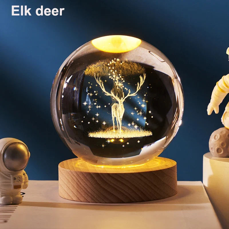 6cm 3D Crystal Ball Decoration 2026 Astronomy Solar System Planets Moon Astronaut LED Balls Home Snow Glass Globe Decorations