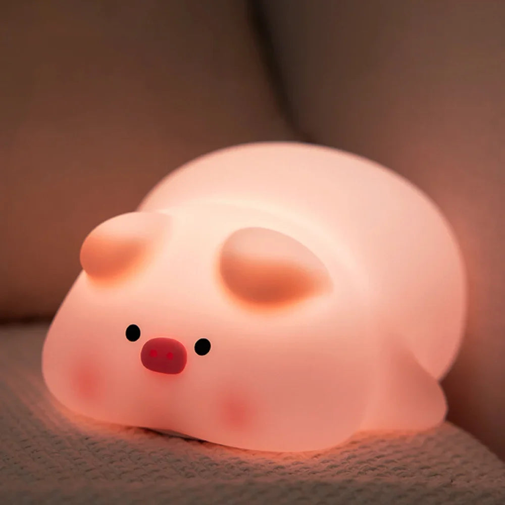 Pink Piggy Night Light Cute Silicone Night Light LED Pat Lamp Room Decoration USB Charging Indoor Atmosphere Lamp Children Gift