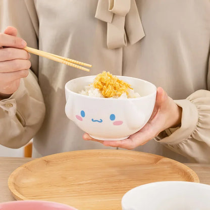 For Sanrio 5Inches Ceramic Rice Bowls Home Cute for Melody& Cinnamoroll& Kuromi Tableware Cartoon Anime Relief Bowl for Children