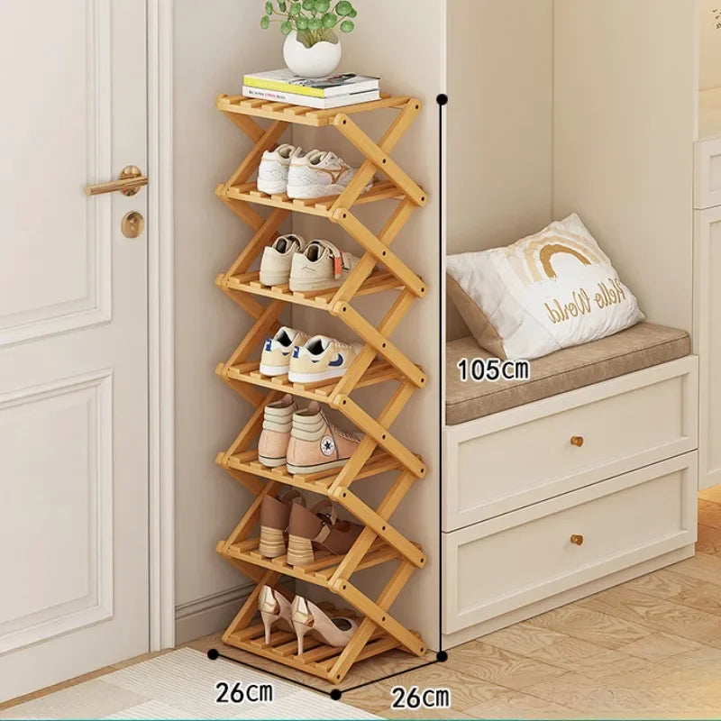 Shoe Rack Bamboo Made Telescopic Doorway Shoe Rack No Installation Required Frame Multi Layer Household Foldable Shoes Shelves