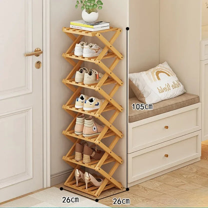 Shoe Rack Bamboo Made Telescopic Doorway Shoe Rack No Installation Required Frame Multi Layer Household Foldable Shoes Shelves