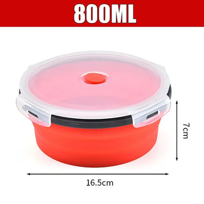 Round Silicone Folding Lunch Box Microwave Folding Bowl Portable Folding Food Container Box Salad Bowl With Lid