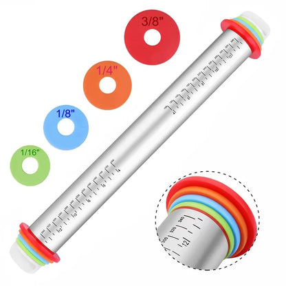 17inch Rolling Pin and Pastry Baking Mat Set Stainless Steel Rolling Pins with Adjustable Thickness Rings for Baking YY173