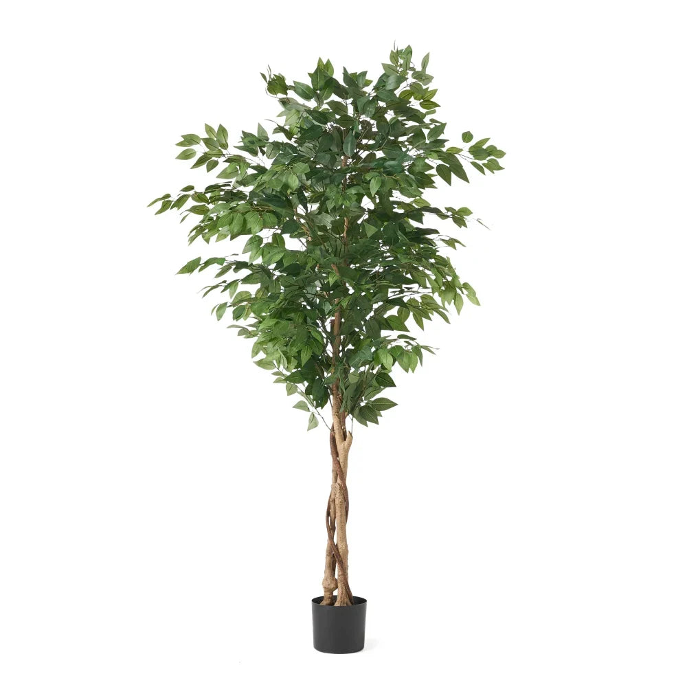 Realistic Artificial Ficus Tree Potted Fake Plant with Planter for Indoor Outdoor Home Decor