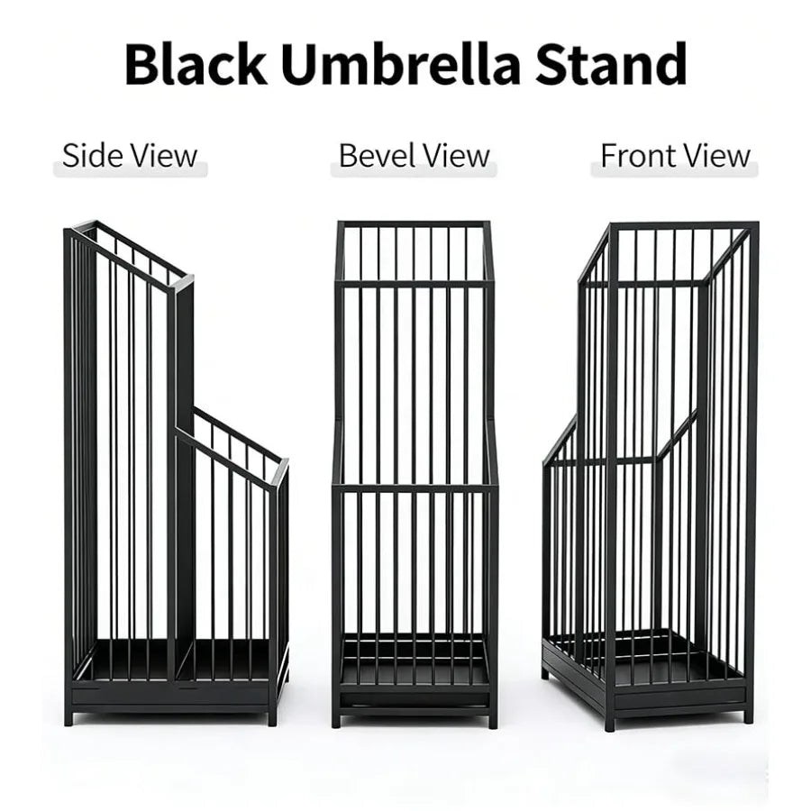 Umbrella Stand with Drip Tray Black Indoor Umbrella Holder for Entryway Hotel and Office Entrance Minimalist Modern Home Decor