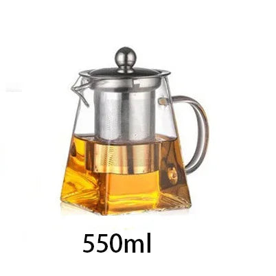 350/550/750ML Glass Teapot with Strainer Transparent Four Sided Fair Cup Glass Teapot Office Household Summer Winter Drinkware