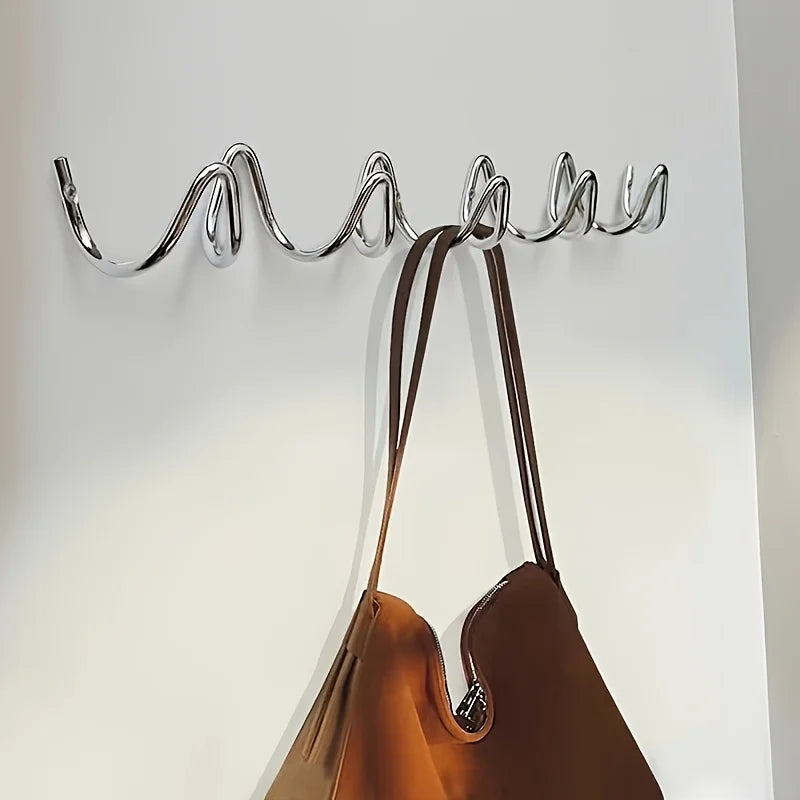 Creative Wavy Metal Wall Hook - Stylish Silver & Black Coat Rack for Home, Entryway, or Hotel Decor - Perfect for Hats, Scarves