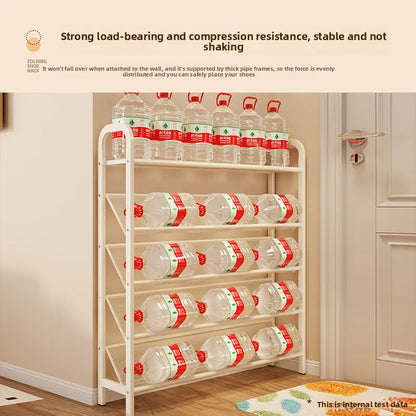 Steel shoe rack household door simple storage space saving metal multi-layer narrow shoe cabinet