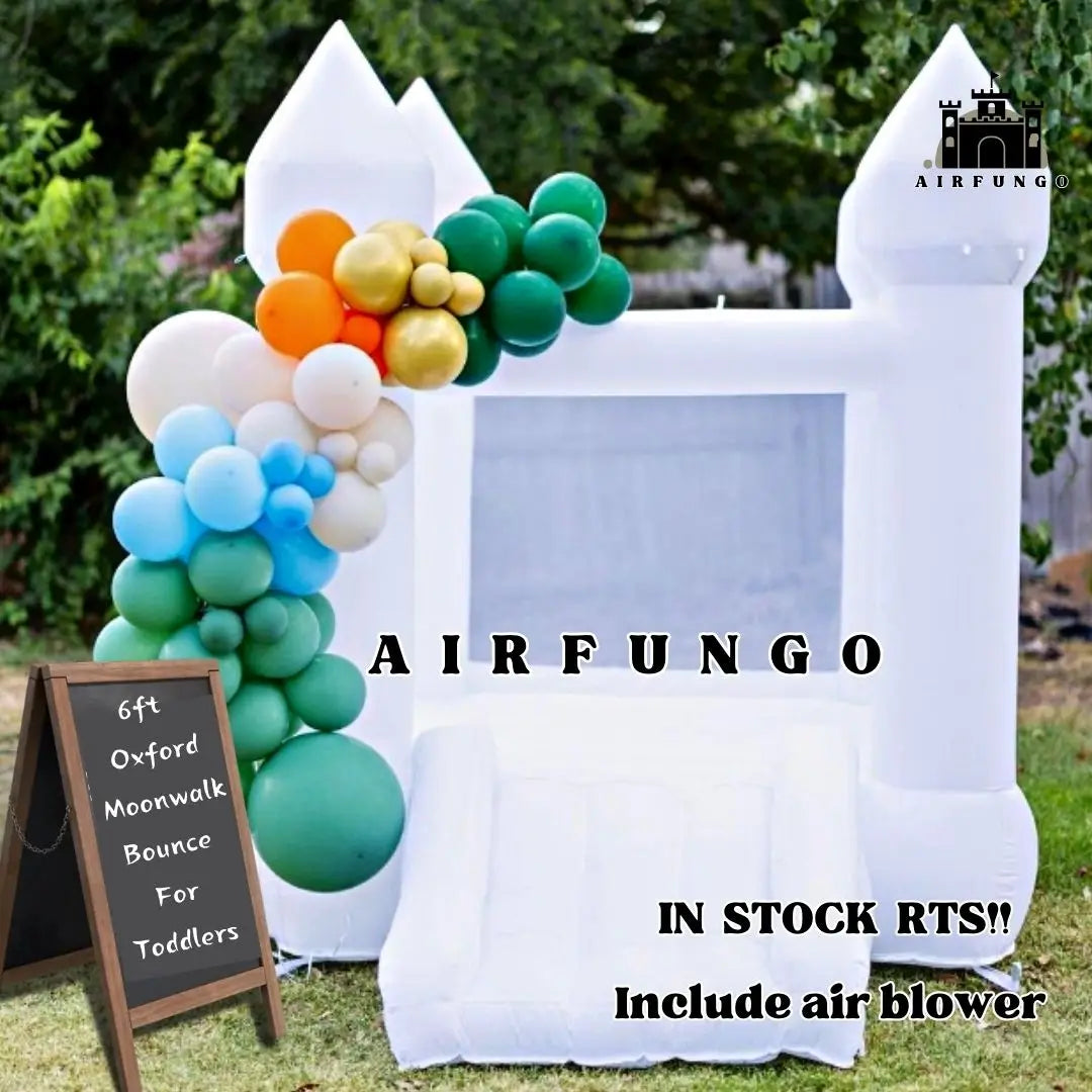 Toddlers Party 9x7x6ft Inflatable White Bounce House With Slide Oxford Bouncy Castle Include Blower (without tarp)