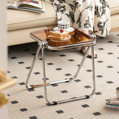 Chic Transparent Folding Side Table - Modern Coffee Table with Metal Frame, Ideal for Living Room Bedroom & Compact Storage