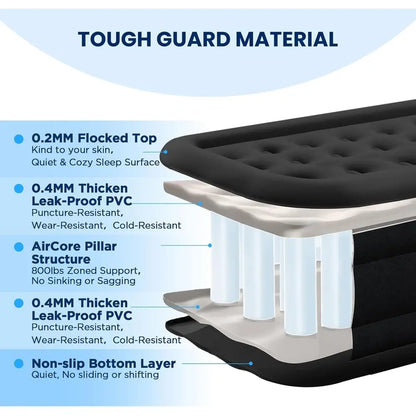 Inflatable Mattress with Built-in Pump, 500 lbs Capacity, Silent Design, Leak-Tested, Quick Inflate/Deflate, Portable for Home a