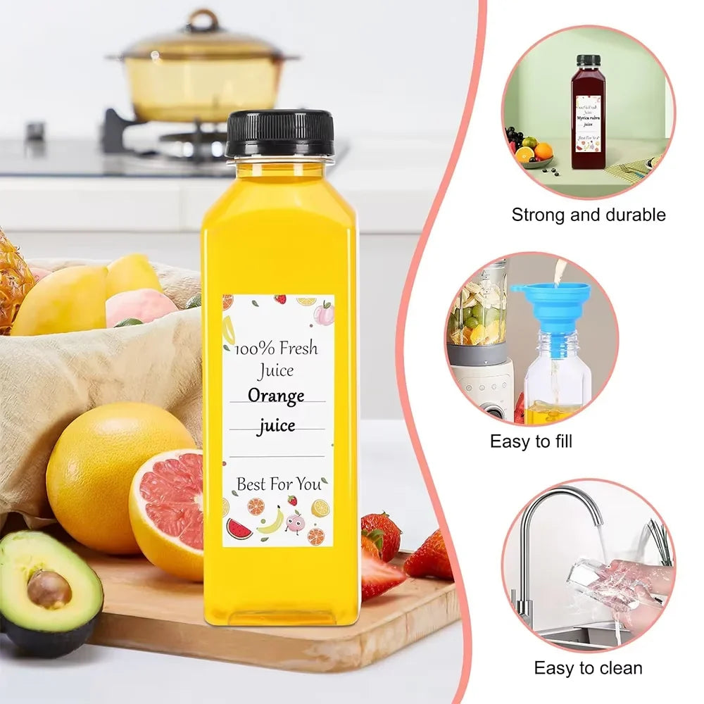 500ML Juice Bottles with Caps Clear Empty Reusable Bottles with Brush Funnel and Labels for Smoothies and Other Beverages YY177