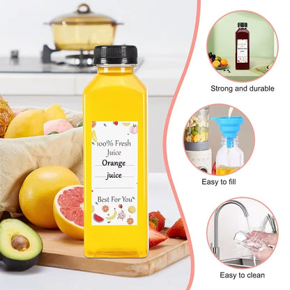 500ML Juice Bottles with Caps Clear Empty Reusable Bottles with Brush Funnel and Labels for Smoothies and Other Beverages YY177