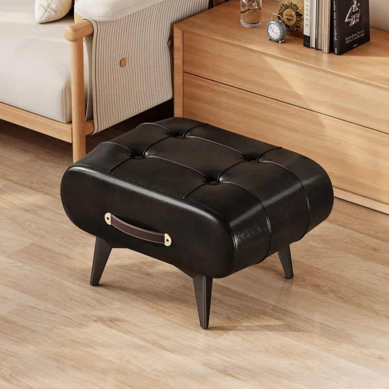 Foldable Foot Stool Extra Thick PU Leather & High-Density Foam, Portable Ottoman for Living Room/Bedroom/Office, Non-Slip Base