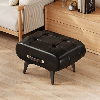 Foldable Foot Stool Extra Thick PU Leather & High-Density Foam, Portable Ottoman for Living Room/Bedroom/Office, Non-Slip Base