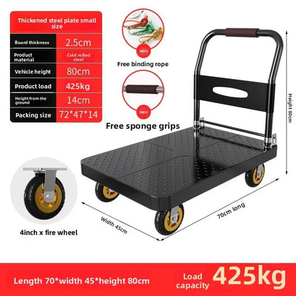 Steel plate pulling trolley trolley trolley handling thickened foldable portable silent trailer pulling flat truck