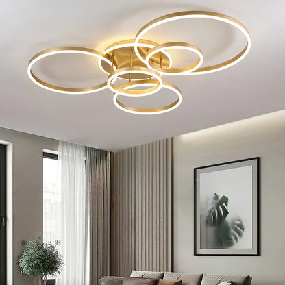 Modern chandelier Led Circle Ring Ceiling Lights For Living Room Bedroom Study Room Ceiling Lamp Golden pendant Lamp AC90-260V