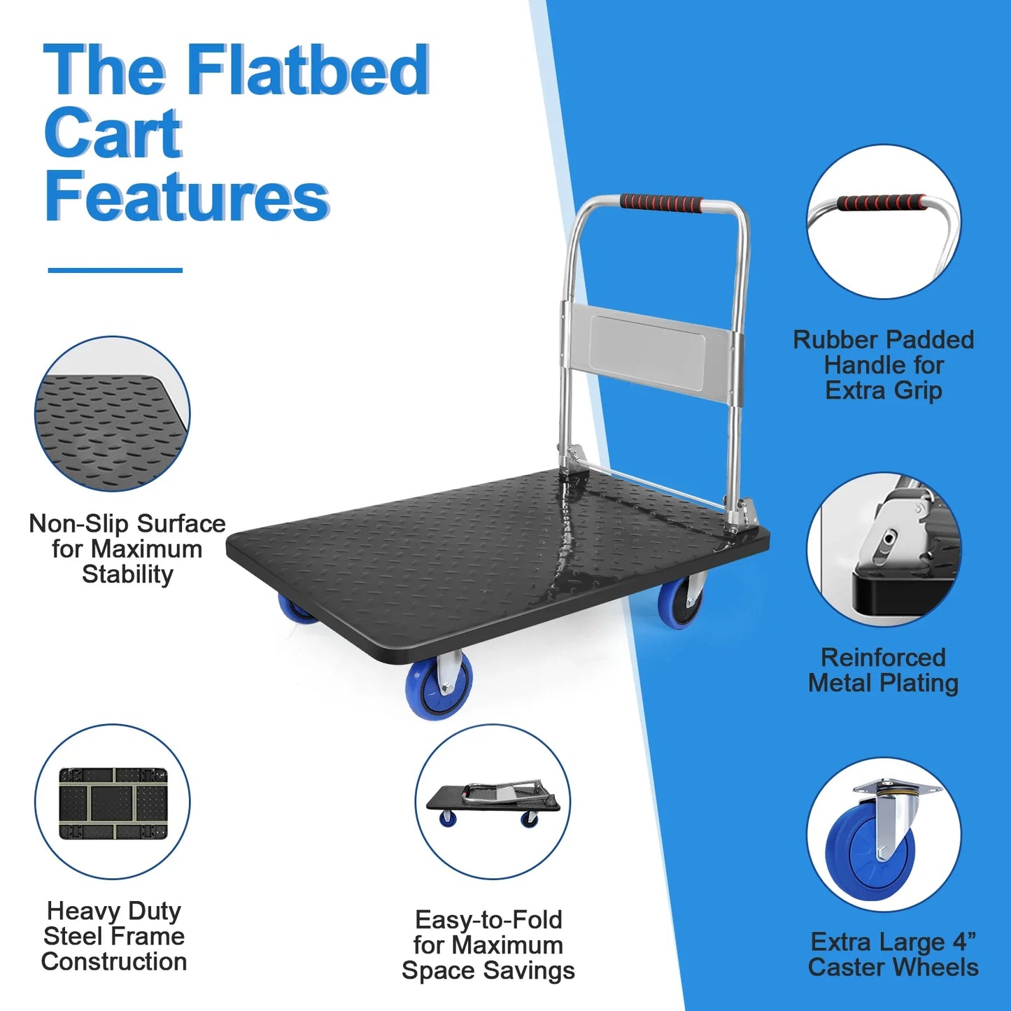 Heavy Duty Folding Platform Trolley, Platform Trolley, Silent Pulley Platform Trolley, Folding Sack Trolley