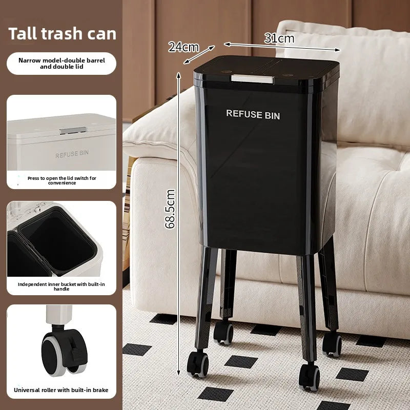 Large Capacity Kitchen Trash Can Lid Automatic Touchless Step Pedal Tall Rolling Wheels No Bend Home Household Bolsas Basura