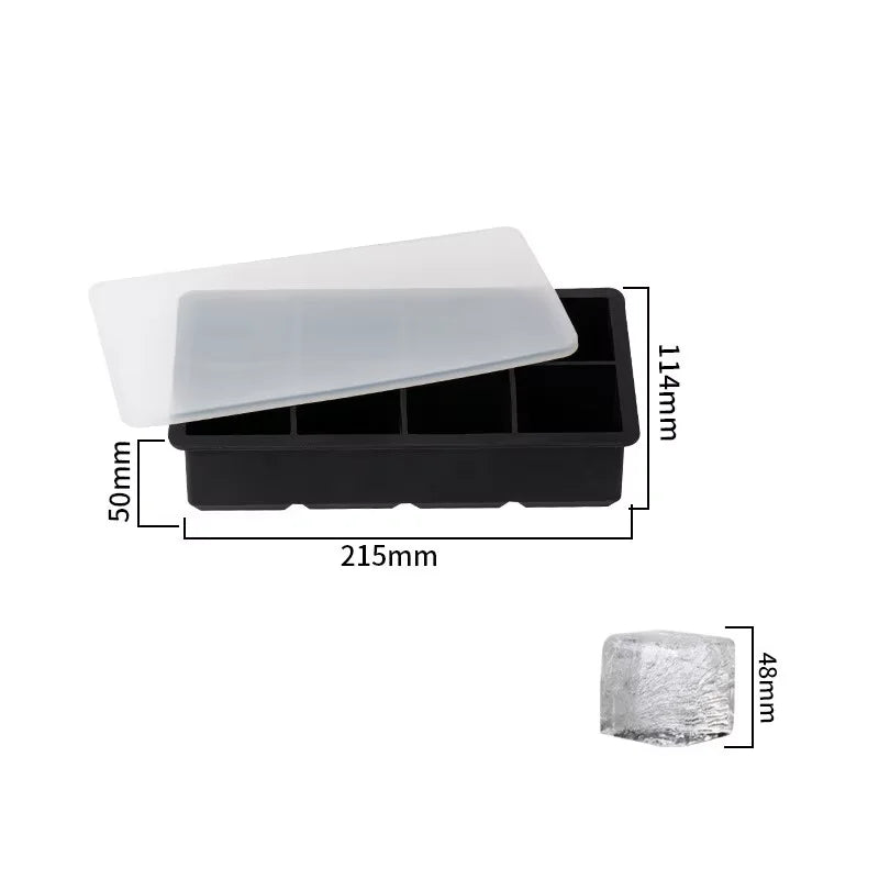 Large Ice Cube Tray Silicone Ice Cubes Mold Easy Release Whiskey Ice Tray With Lid Stackable Square Ice Mold For Cocktails Juice