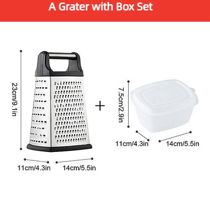 Stainless Steel Box Cheese Grater With Container 4 Sides Box Grater Handheld Kitchen Food Shredder for Vegetable Ginger Cutter
