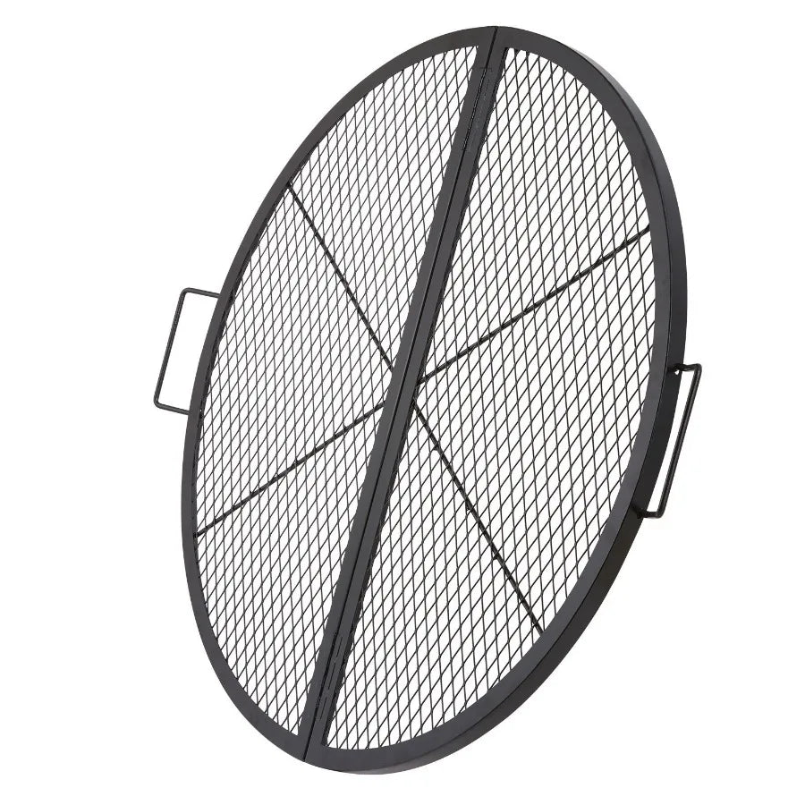 Foldable Round Cooking Grate for Outdoor Party Heavy Duty Steel Fire Pit Grill with Handle and Support X Wire 36 Inch Black Por