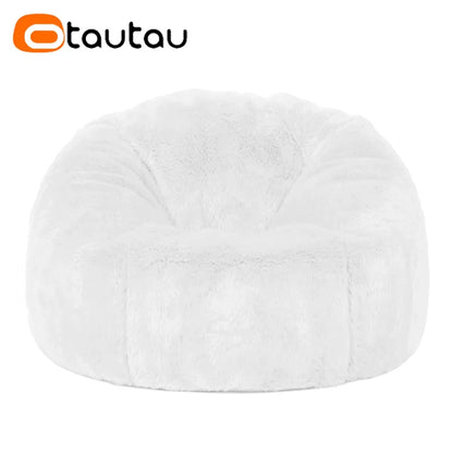 OTAUTAU Adults  Children Fluffy Faux Fur Bean Bag Pouf Cover without Filler Beanbag Puff Salon Ottoman Corner Seat Sac DD003