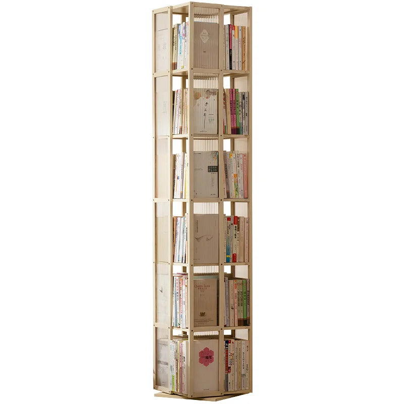 All solid wood rotating bookshelf 360-degree bookcase multi-layer storage home living room removable children's floor rack
