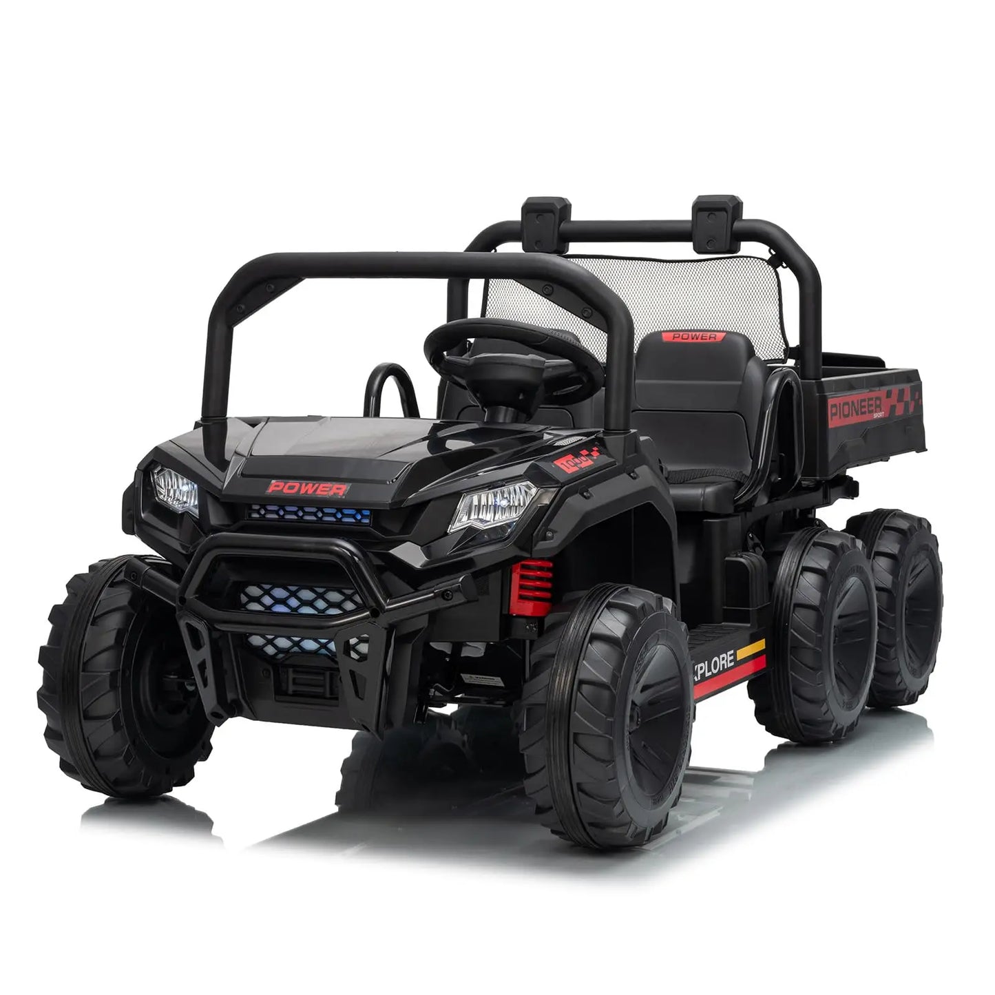 24V 4WD Electric Ride-on Dump Truck For Kids 2-Seater With Parental Remote Control 3 Speeds All-Terrain Off-Road Toy Car