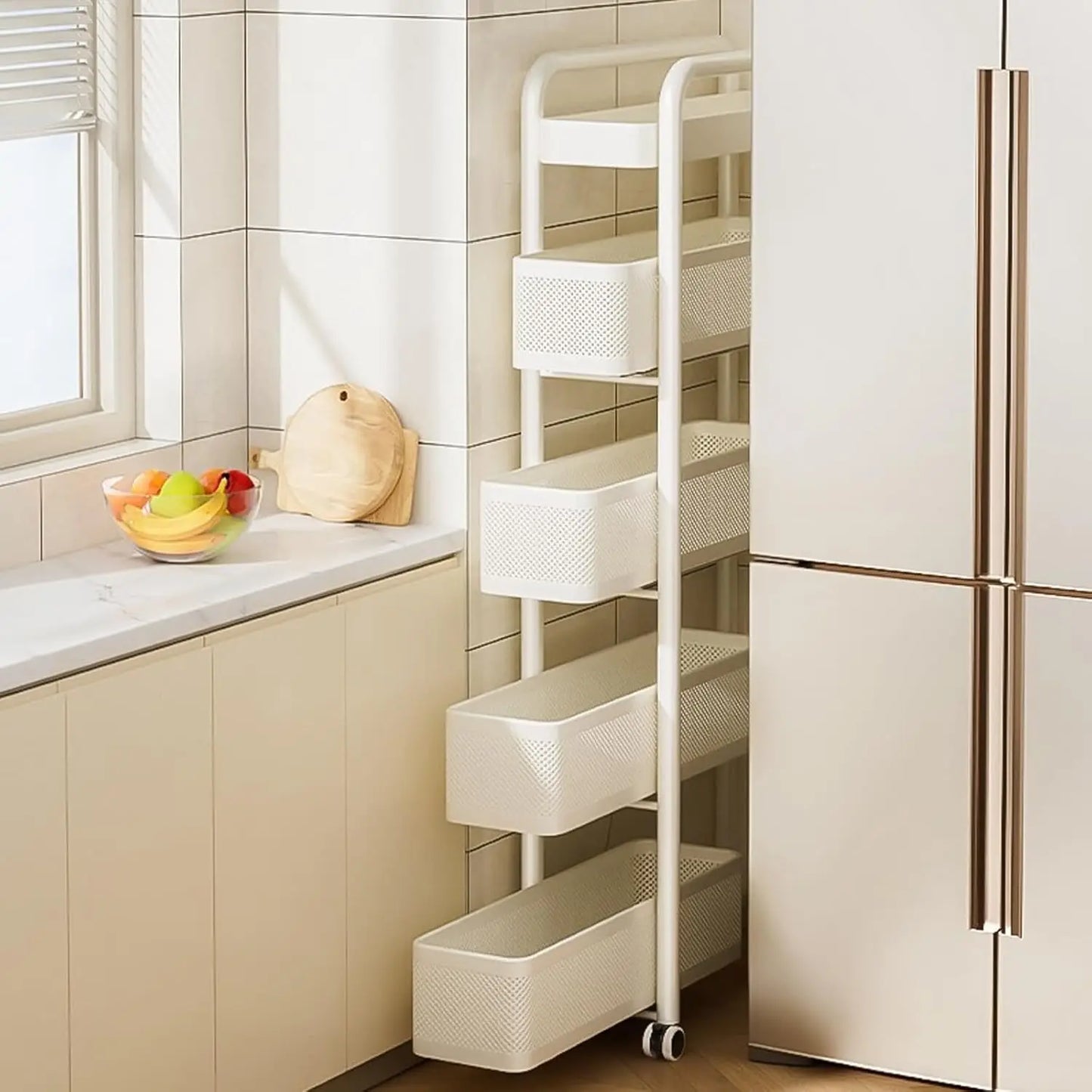 Slim Storage Cart with Track Pull,Bathroom Storage Organizer Rolling Utility Cart, for Office Bathroom Kitchen Laundry Room