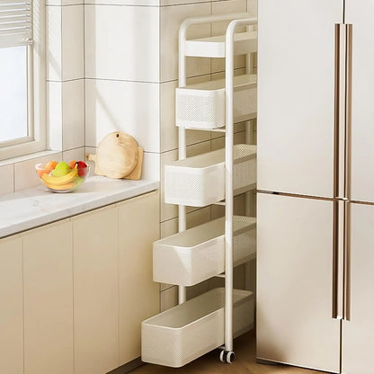 Slim Storage Cart with Track Pull,Bathroom Storage Organizer Rolling Utility Cart, for Office Bathroom Kitchen Laundry Room