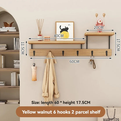 Solid wood clothes hook, multifunctional coat hook on the entrance entrance wall, key hook, wall mounted non perforated row hook