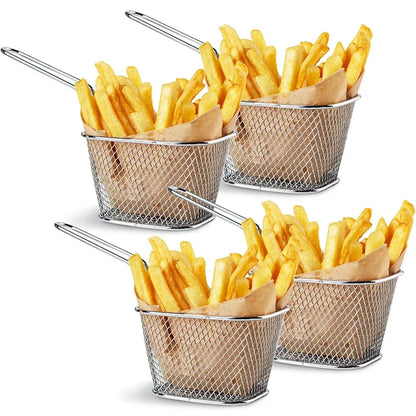 4Pcs Mini Square Fry Basket Stainless Steel French Fries Fry Basket with Handle Deep Food Serving Baskets For Onion Rings Snacks