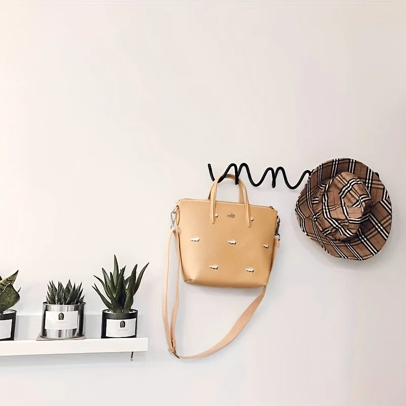 Creative Wavy Metal Wall Hook - Stylish Silver & Black Coat Rack for Home, Entryway, or Hotel Decor - Perfect for Hats, Scarves